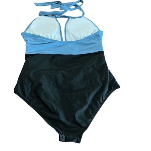 B2prity Blue/Black Slimming Halter One Piece Swimsuit Woman Size Large - Picture 2 of 10